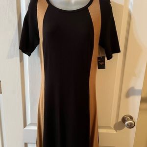 Just Taylor Short Sleeves Black & Beige Dress (New)